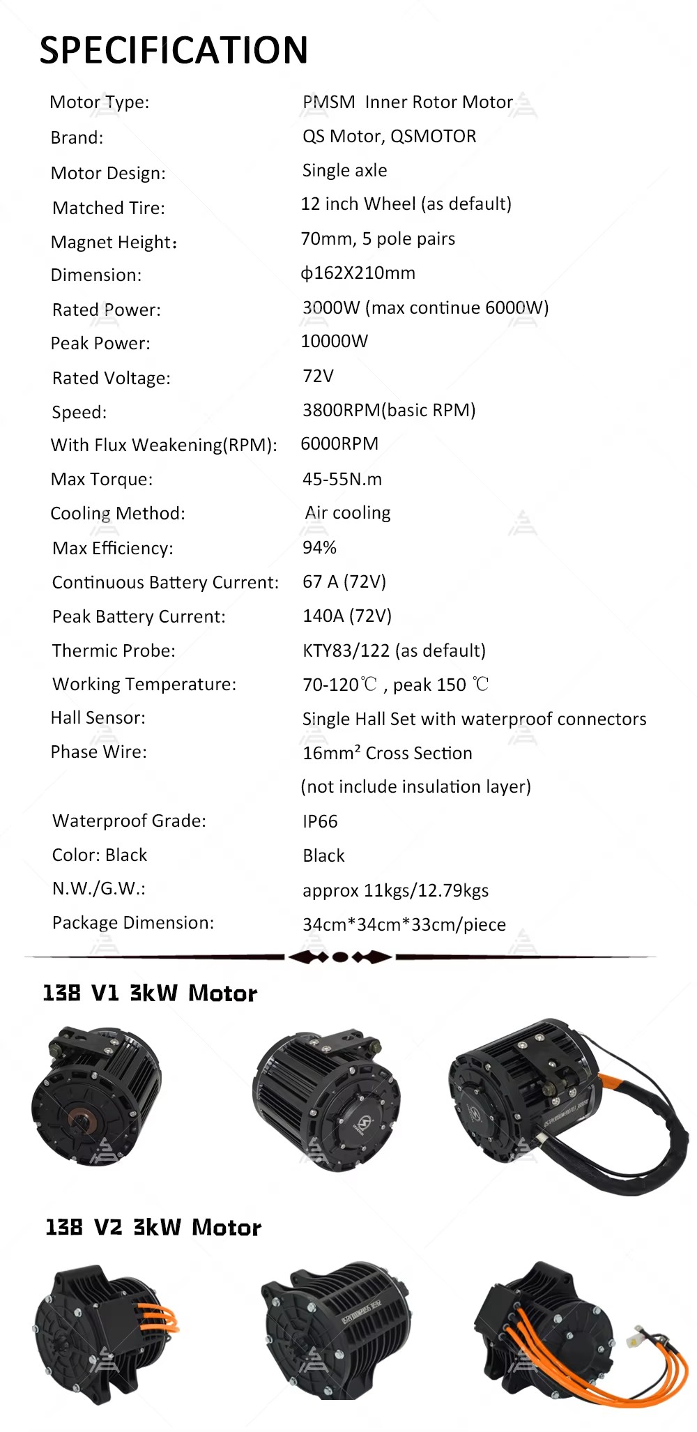QS138 70H 3000W منتصف محرك عدة - مراجعة Mid Drive Motor Kit 72V 3000W وسعره