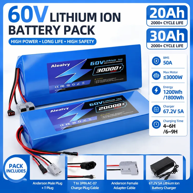 بطارية ليثيوم Aleaivy 60V 20AH - مراجعة 60V 30Ah Electric Scooter Battery وسعره